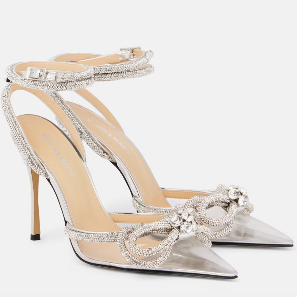 Authentic MACH & MACH Crystal Double Bow Clear PVC Pumps EU 39.5/US 8-8.5